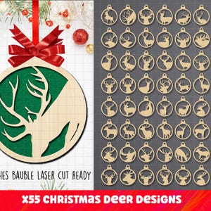 Christmas Balls svg, 50 Reindeer Ornaments svg, Christmas Ornaments Svg, Reindeer Bauble Svg, Christmas Tree Ornaments, Glowforge Files