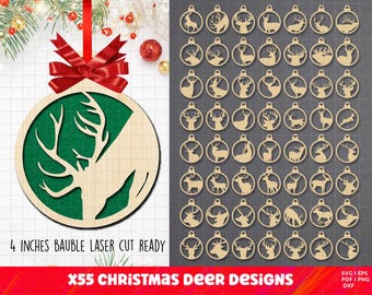 Christmas Balls svg, 50 Reindeer Ornaments svg, Christmas Ornaments Svg, Reindeer Bauble Svg, Christmas Tree Ornaments, Glowforge Files