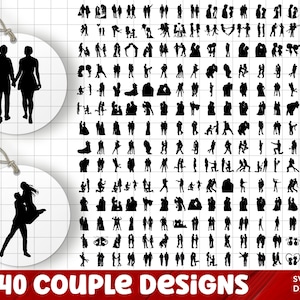 カップル SVG バンドル、カップル PNG バンドル、カップル クリップアート、Cricut 用カップル SVG カット ファイル、カップル シルエット、記念日 SVG、恋人 SVG