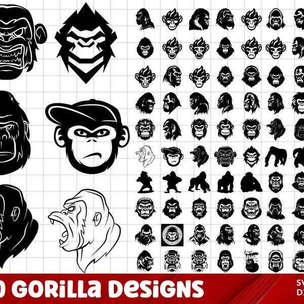 Gorilla Head SVG Bundle, Gorilla Head PNG Bundle, Gorilla Head Clipart, Gorilla Head SVG Cut Files for Cricut, Gorilla Face Svg Png