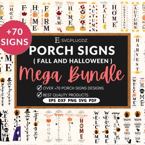 Signo de porche de otoño svg Bundle, Signo de porche de Acción de Gracias svg, Signos de porche de Halloween svg, Letrero de puerta alta de Halloween svg, Letrero vertical de otoño svg