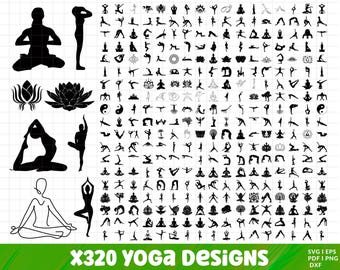 Paquete SVG de yoga, paquete PNG de yoga, clipart de yoga, archivos SVG de yoga para Cricut, silueta de yoga, meditación SVG, Namaste SVG, loto SVG PNG