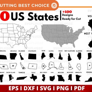 50 States SVG Bundle, Outline Arquivo Svg de mapa dos Estados Unidos, Arquivos SVG de mapa dos EUA, Arquivos Svg de estados para Cricut, Arquivo Svg de todos os estados, States Png.