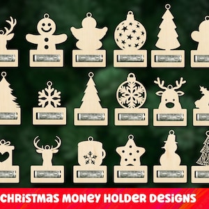 Clip para billetes de Navidad SVG, adornos para porta billetes en capas, adorno navideño con forma de signo de dinero, adorno navideño con forma de signo de dinero, porta billetes para regalar