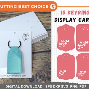 15 Keyring Display Card Svg, Keyring Display Card Template, Key Fob Display Card, Keyring Card DXF, Bow Card Template, Keychain Packaging.