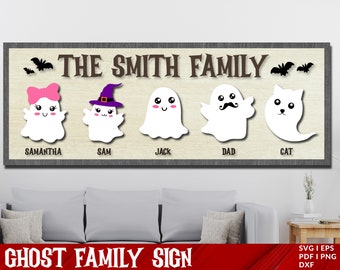 ハロウィン ゴースト ファミリー サイン SVG、かわいいゴースト SVG、ハロウィン サイン SVG、ゴースト SVG、ハロウィン レーザーカット ファイル、ハロウィン SVG、Glowforge SVG
