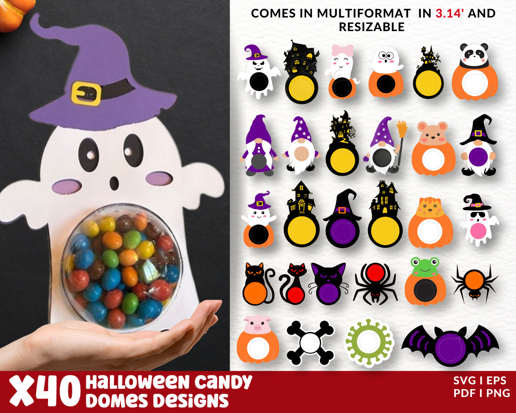 Halloween Candy Dome SVG-bundel, Halloween Candy Holder SVG, Candy Ornaments SVG, Chocoladehouder SVG, Party Favor, Trick or Treat-cadeaus