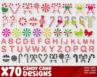 Candy Cane SVG, Candy Canes Clipart, Candy Cane with Bow, Christmas Sweets Svg, Holiday Peppermint PNG, Mints, Holiday Candy Stick Svg.