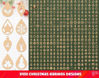 Christmas Earrings Svg Bundle, Holiday Earrings SVG, Leather Earring Svg, Teardrop earrings, Pendant svg, Christmas Decorations Cut Files.