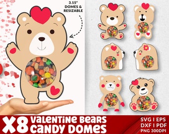 Cute Bear VALENTINE'S day candy holder, ornament gift SVG, Candy dome svg, Party Favor, Valentine Ornament svg, Valentine Teddy Cut file.