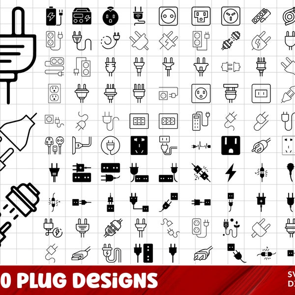 Plug SVG Bundle, Plug PNG Bundle, Plug Clipart, Plug SVG Cut Files for Cricut, Plug Silhouette, Cable Plug Svg, Electrical Plug Svg