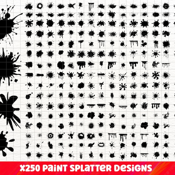 Paint Splatter SVG Bundle, Paint Splatter PNG Bundle, Ink Splatter Svg, Black Ink Splashes SVG Cut Files for Cricut, Paint Drip svg.