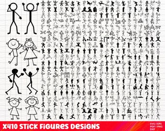 Strichmännchen SVG Bundle, Strichmännchen PNG Bundle, Stick Figuren Clipart, Stick Figuren Schnittdateien für Cricut, Stick Familie svg, Stick Girl