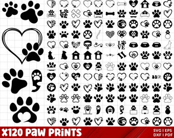 Paw Print Svg Bundle, Paw Heart Svg, Dog paw svg, Paw Svg, Dog Mom Svg, Dog Lover Svg, Paw Print Clipart Silhouette, Animal Paw Svg.