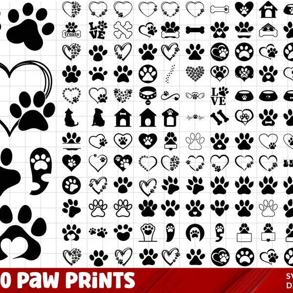 Paw Print Svg Bundle, Paw Heart Svg, Dog paw svg, Paw Svg, Dog Mom Svg, Dog Lover Svg, Paw Print Clipart Silhouette, Animal Paw Svg.