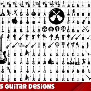 Guitar SVG Bundle, Guitar PNG Bundle, Guitar Clipart, Guitar SVG Cut Files for Cricut, Guitar Silhouette, Classical Electric Guitar.