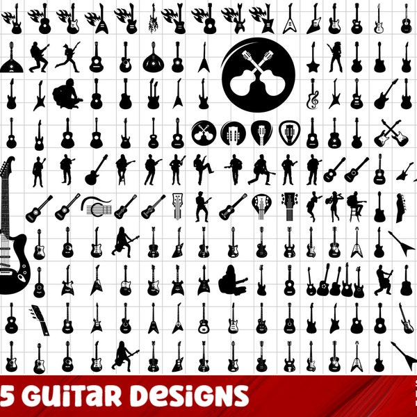 Guitar SVG Bundle, Guitar PNG Bundle, Guitar Clipart, Guitar SVG Cut Files for Cricut, Guitar Silhouette, Classical Electric Guitar.