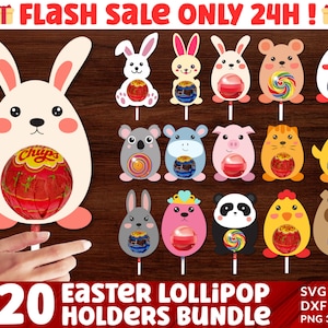 Easter Lollipop Holder SVG, Easter Lollipop Holder Cut File, Candy Holder Svg, Rabbit Egg Holder,Animals Candy Holder Svg, Kids Crafts File.
