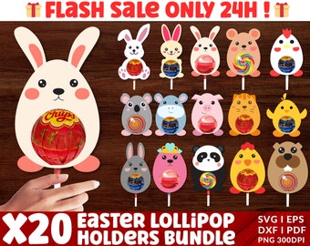 Easter Lollipop Holder SVG, Easter Lollipop Holder Cut File, Candy Holder Svg, Rabbit Egg Holder,Animals Candy Holder Svg, Kids Crafts File.