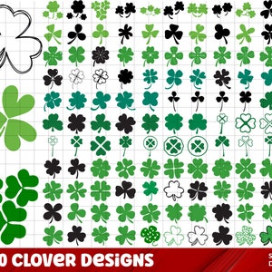 Puede incluir: Una descarga digital de 120 diseños de trébol diferentes en negro, blanco y verde. Los diseños son perfectos para manualidades, scrapbooking y otros proyectos creativos. X120 Clover Designs. SVG I PNG. DXF I PDF.