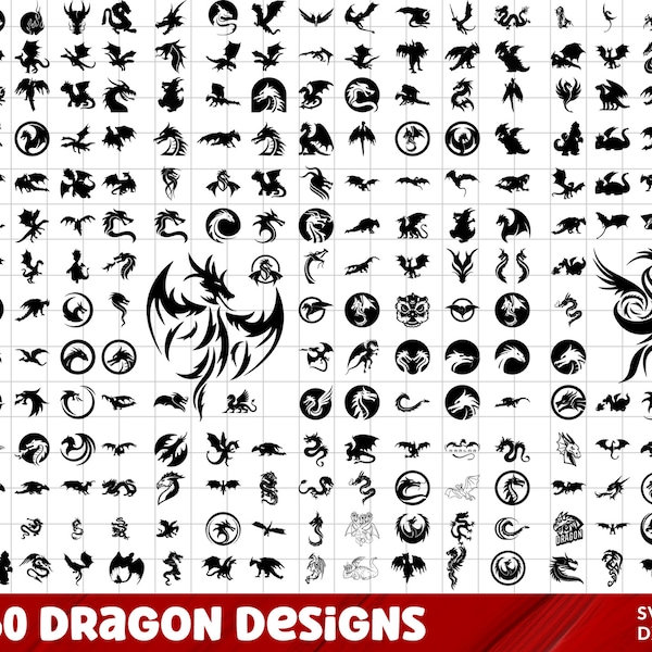 Dragon SVG Bundle, Dragon PNG Bundle, Dragon Clipart, Dragon SVG coupe fichiers pour Cricut, Dragon Silhouette, Dragons Svg coupe fichiers, Dragon Logo