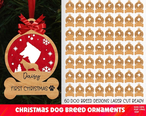 Dog Christmas Ornament SVG, Dog Breed Ornaments Bundle Svg, Custom Personalize Dog Name, Laser Cut File, Pet Portrait SVG, Christmas files