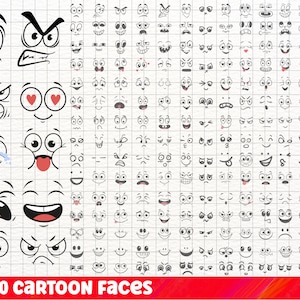 Cartoon Emotion Faces SVG Bundle, Kawaii Face SVG, Cute Funny Face SVG, Emoji face, cartoon face clipart, comics face, png, silhouette