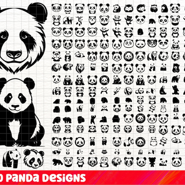 Bundle SVG Panda, Panda PNG Bundle, Clipart Panda, Panda SVG coupe fichiers pour Cricut, Panda mignon Svg, Silhouette de Panda. Visage de panda Svg.