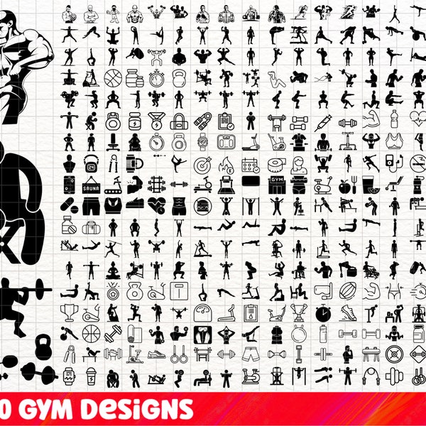 Gym SVG Bundle, Gym PNG Bundle, Gym Clipart, Gym SVG Cut Files Cricut, Barbell Svg, Workout Svg, Gym Silhouette, Fitness Svg, Crossfit Svg.