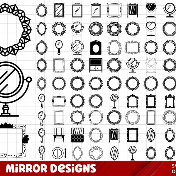Mirror SVG Bundle, Mirror PNG Bundle, Mirror Clipart, Frame SVG Cut Files for Cricut, Frame Silhouette, Oval frame svg, circle frame.