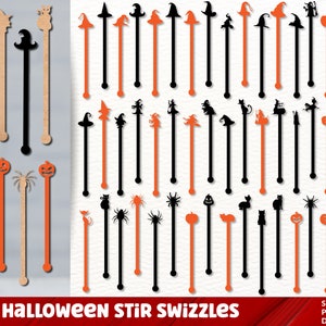 Halloween Stir Swizzle Sticks SVG, Halloween Drink Stirrers, Glowforge Halloween Svg, Halloween Pumpkin Svg, Witch Svg, File For Cut
