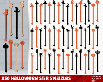 Halloween Stir Swizzle Sticks SVG, Halloween Drink Stirrers, Glowforge Halloween Svg, Halloween Pumpkin Svg, Witch Svg, File For Cut