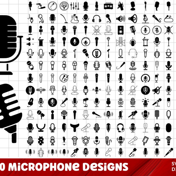 Microphone SVG Bundle, Microphone PNG Bundle, Microphone Clipart, Microphone SVG Cut Files for Cricut, Microphone Silhouette, Mic Svg