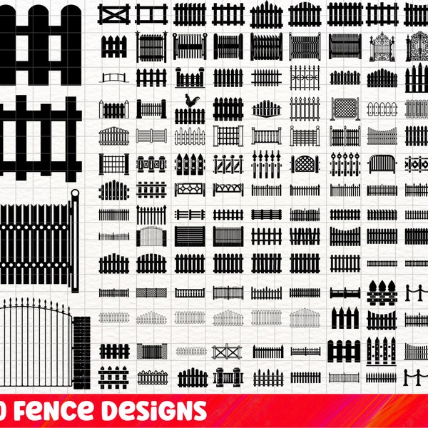 Fence SVG Bundle, Fence PNG Bundle, Fence Clipart, Fence SVG Cut Files for Cricut, Picket Fence Svg, Iron Cast Fence Svg, Wooden Fence Svg.