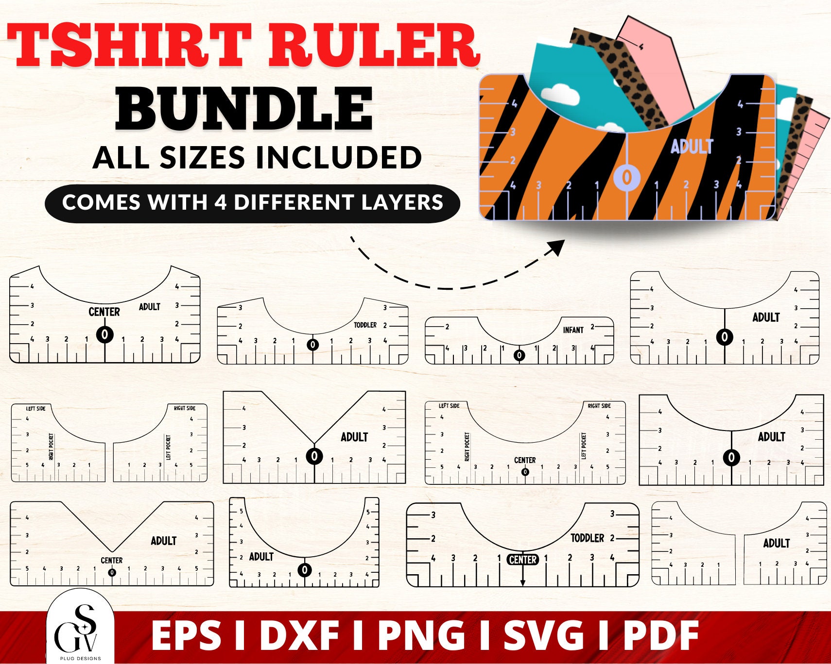 Tshirt Ruler Svg Bundle, Inches and Centimeters, T-shirt Alignment Tool  Svg, Dxf, Centering Tool Template, Shirt Placement Guide, 4 Sizes 