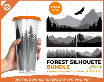 33 Forest svg, Pine Tree bundle svg,Tree Line svg,pine tree svg,tumbler wrap sublimation, cricut, camping, Hiking, deer, woods, mountain svg