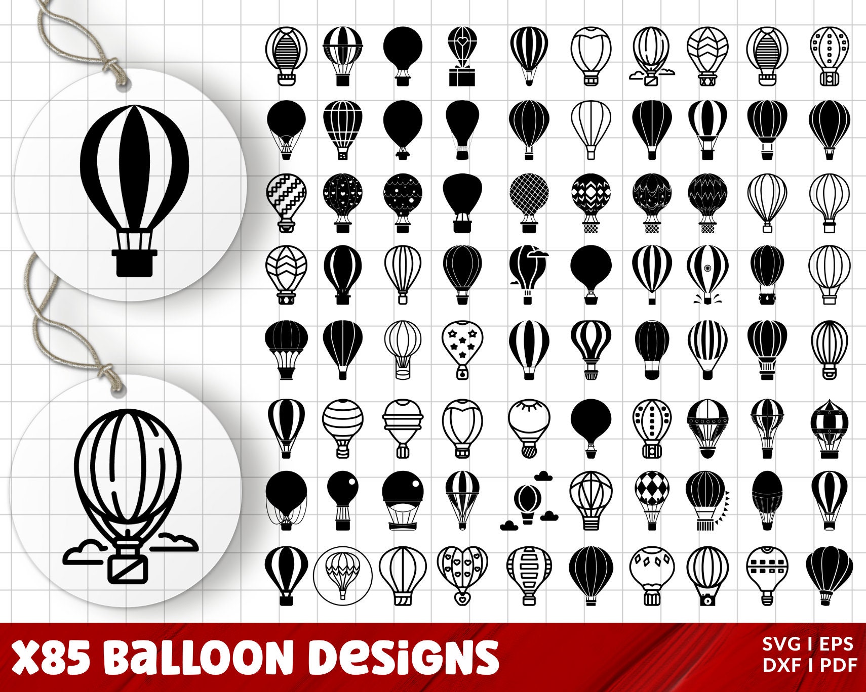 Hot Air Balloon SVG Bundle, Hot Air Balloon PNG Bundle, Hot Air Balloon Clipart, Hot Air Balloon SVG Cut Files for Cricut, Air Balloon Svg