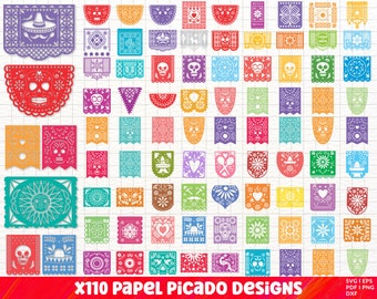 Pakiet Papel Picado SVG, pakiet Papel Picado PNG, Papel Picado clipart, pliki cięte Papel Picado SVG, baner Papel Picado, trznadel Fiesta