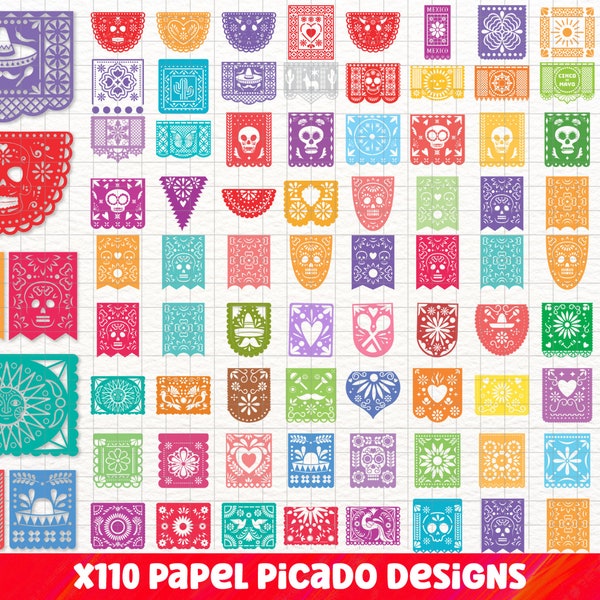 Papel Picado SVG Bundle, Papel Picado PNG Bundle, Papel Picado Clipart, Papel Picado SVG Cut Files, Papel Picado Banner, Fiesta Bunting