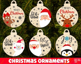 Weihnachtsschmuck SVG-Bundle, Weihnachtskugel SVG, Weihnachtsmann Ornament SVG, Schneemann Ornament SVG, Weihnachtsdekoration, Laser Cut-Datei