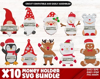 Christmas Money Holders SVG bundle, Layered Paper Cash Holder Ornaments, Diy Christmas Tree Ornaments, Santa Money Holder Svg, Cash Gift Svg