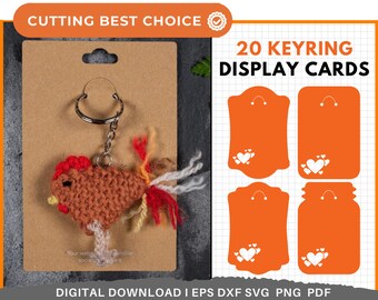20 sleutelhanger Display Card Svg Bundel, Sleutelhanger Display Card SVG, Key Fob Display Card, Keyring Card DXF, Bow Card Template, Sleutelhanger verpakking.