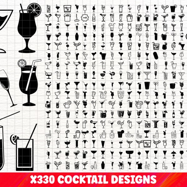 Bundle SVG cocktail, cocktail PNG Bundle, Clipart cocktail, cocktail SVG coupe fichiers Cricut, verre à liqueur Svg, boisson Svg, alcool Svg.