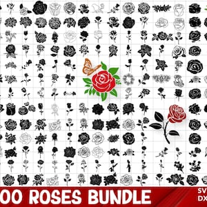 Rose SVG Bundle, ROSES Svg Bundle, Rose Silhouette, vector red roses, Rose Clipart Bundle, Rose Svg cut files for Cricut, Flowers Svg