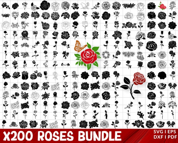 Rose SVG Bundle, ROSES Svg Bundle, Rose Silhouette, vector red roses, Rose Clipart Bundle, Rose Svg cut files for Cricut, Flowers Svg