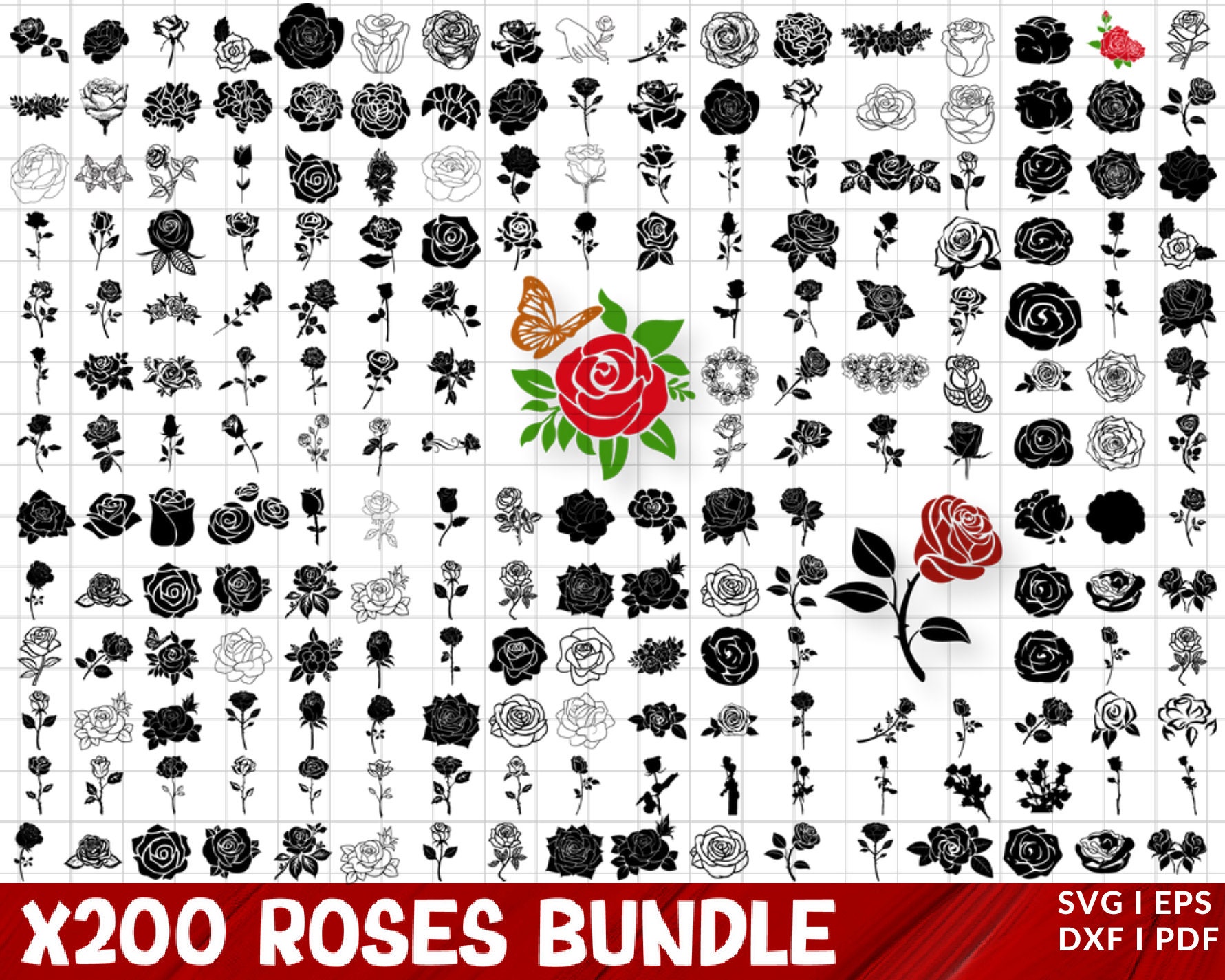 Rose SVG Bundle, ROSES Svg Bundle, Rose Silhouette, Vector Red Roses ...