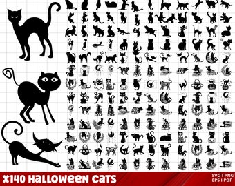 Halloween Cat SVG Bundle, Black Cat PNG Bundle, Cat Clipart, Halloween SVG Cut Files for Cricut, Cat Silhouette, Black Cat Svg, Spooky Svg