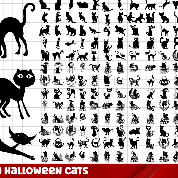 Halloween Cat SVG Bundle, Black Cat PNG Bundle, Cat Clipart, Halloween SVG Cut Files for Cricut, Cat Silhouette, Black Cat Svg, Spooky Svg