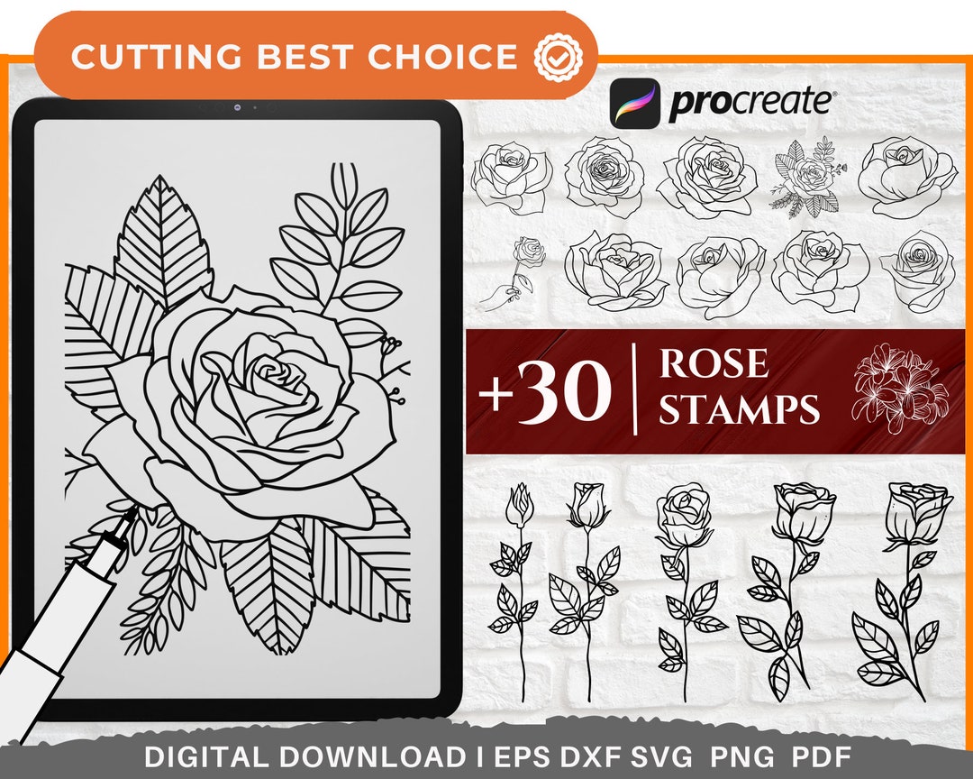Rose Stamps Tattoo Brush Floral Flower, Procreate Floral Stamps, Roses ...