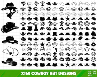 Pakiet SVG z kapeluszem kowbojskim, PNG z kapeluszem kowbojskim, Clipart z kapeluszem kowbojskim, Sylwetka kapelusza kowbojskiego, Kapelusz wiejski SVG, Kapelusz rodeo SVG, Kapelusz ranczerski SVG do pobrania